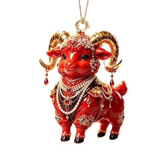 Auspicious Goat Theme Gifts 2D Acrylic Christmas Hanging Ornament, 3.15 Inch Farm Animal Xmas Tree Holiday Car Interior Decor Decoration for Rear View