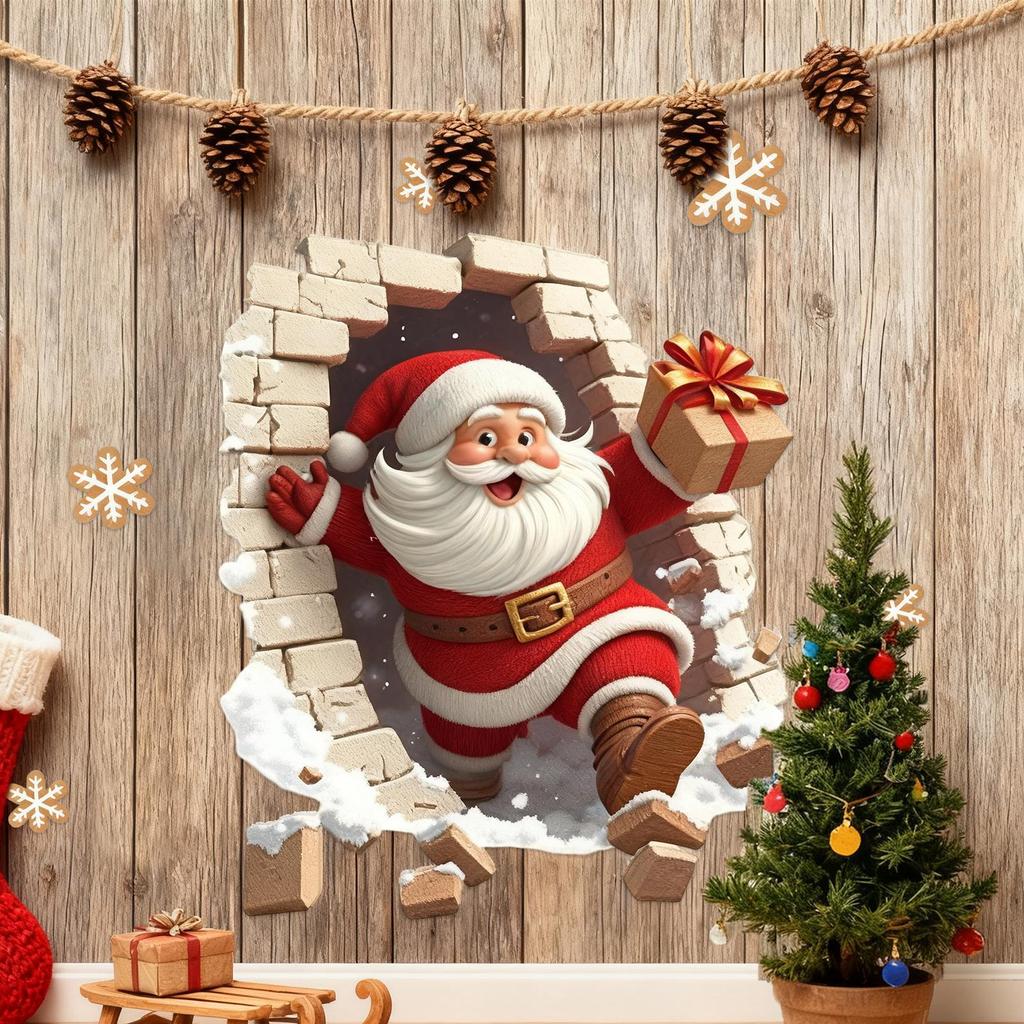 3D Santa Claus Wall Sticker Effect Vinyl Wall Decal for DIY Living Room Bedroom Door Stickers Christmas 2026 New Year Decoration