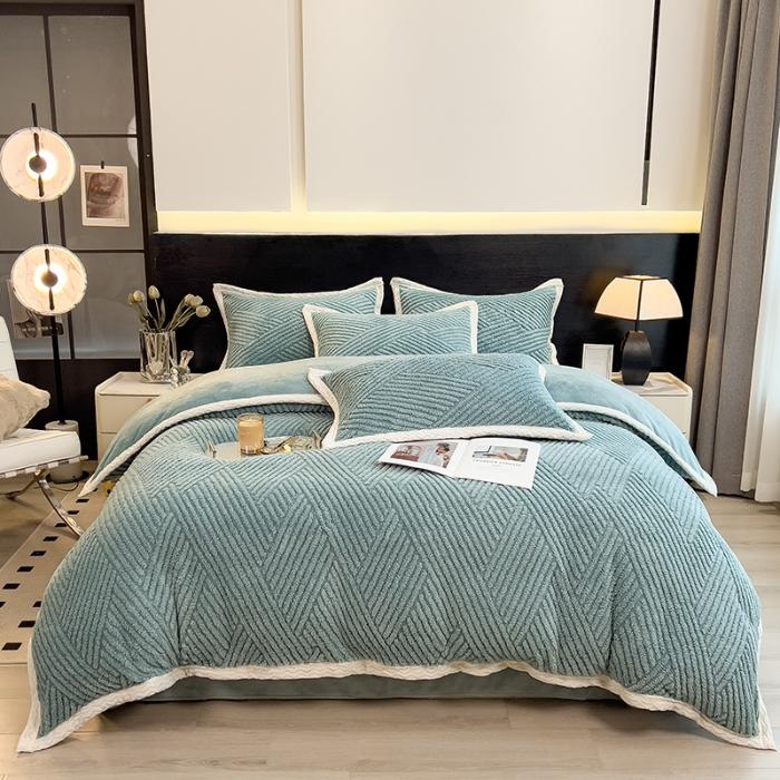 

2024 High Gram Weight New Jacquard Tafu Fleece Quilt Cover Blanket Big Bag, Wide Edge Four-piece Set 1.8x2.2mBedblank 1pc небесно-голубой