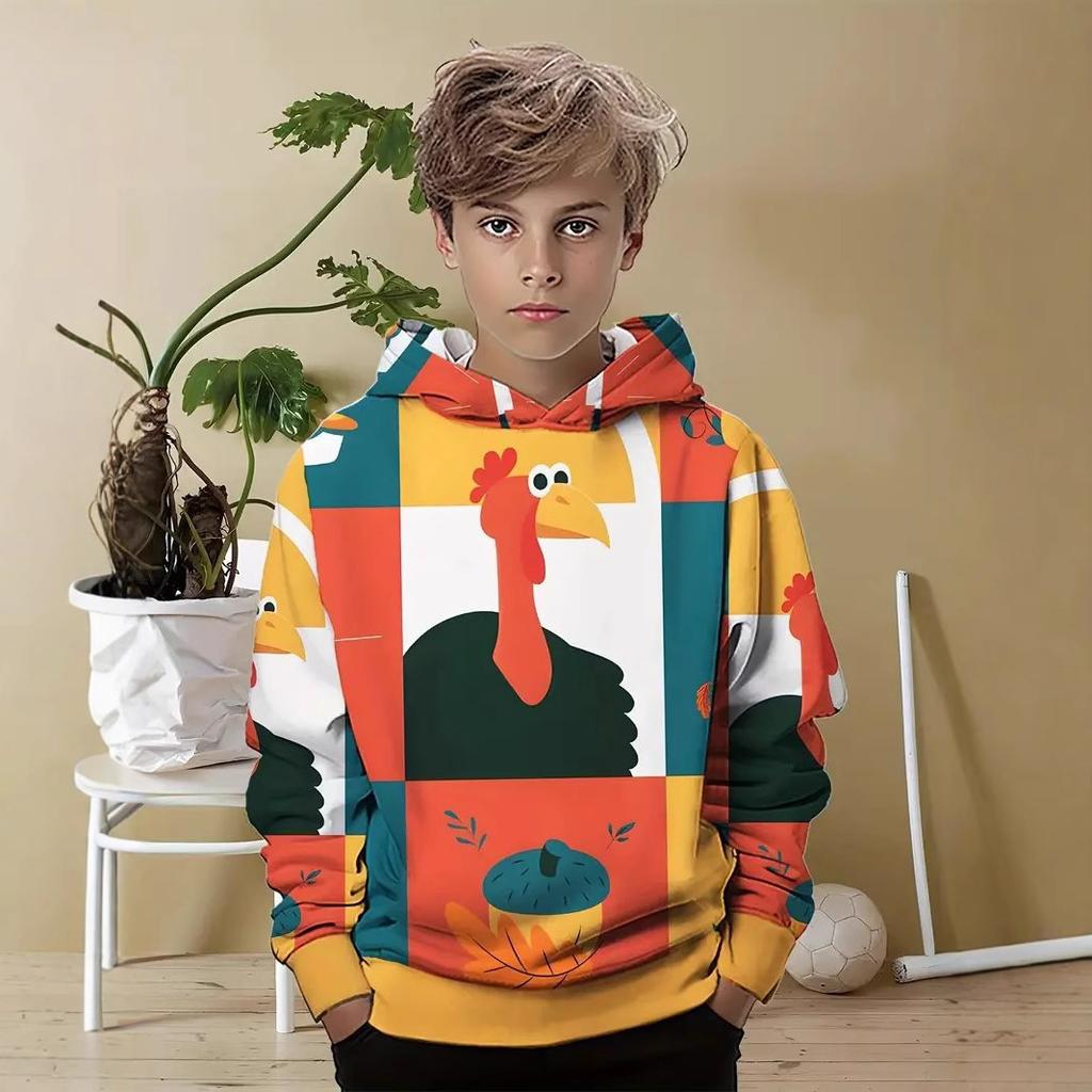 Autumn 3D Cute Animal Pattern Printed Hoodies Fashionable Casual Sports Long Sleeved Children's Boy Hooded Sweatshirts