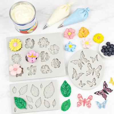 Molde de Silicona de 3 Piezas con Forma de Flor, Hoja y Mariposa para Decoración de Pasteles, Chocolate, Dulces, Fondant, Manualidades, Molde para Hornear Flexible, Fácil Desmoldeo, Multiusos, Gelatina