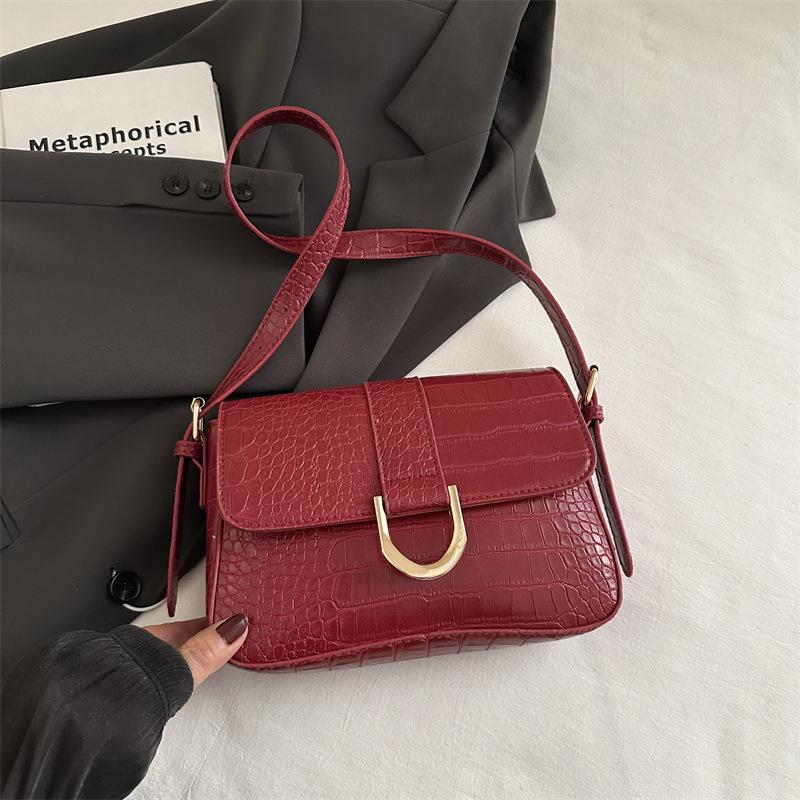 Bag Women's 2025 New High-value Crocodile Pattern Baguette Small Bag Fashion Versatile Handbag Underarm Shoulder Bag