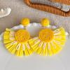 Cute Handmade Woven Sunflower Clip Earrings Raffia Flower Ear Clip for Women Beach Vacation Jewelry Gift Accessories Gifts