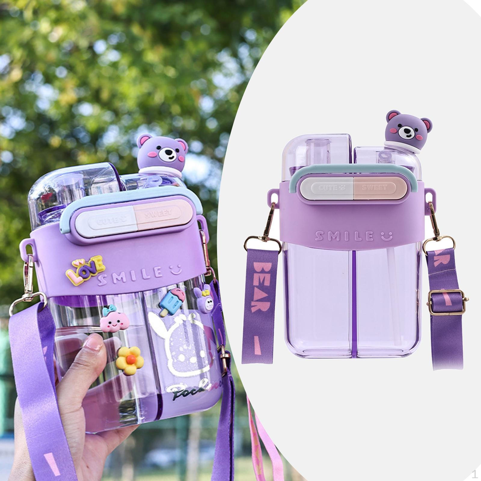 

Water Bottle Double Compartments Funny with Strap Cute Drinking Cup Jug for Gym Work