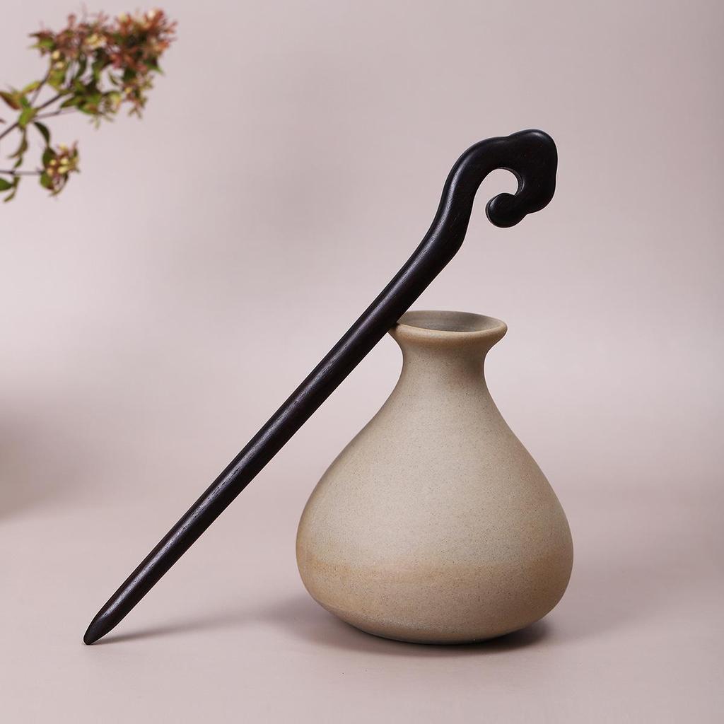 Vintage Ebony Wood Hairpin: Auspicious Clouds Design for Elegant Updos
