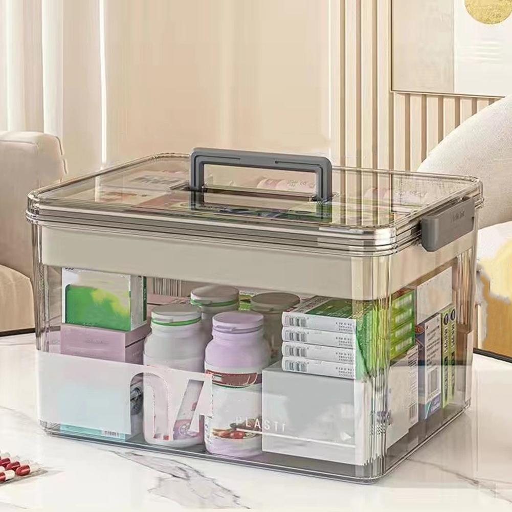 Large Capacity Plastic Pill Organizer with Easy-Grip Handle Multi-Layer Multi-functional Medicine Cabinet Household Medicine Box