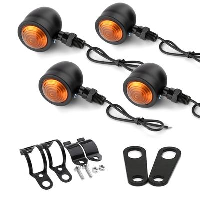 PIENSE Motorcycle Turn Signals Set of 4 - Universal Black Bullet Bullet Style Retro
