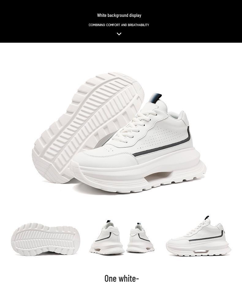 8CM Height Increasing White Dad Sneakers, Thick Sole Retro Casual for Spring and Autumn