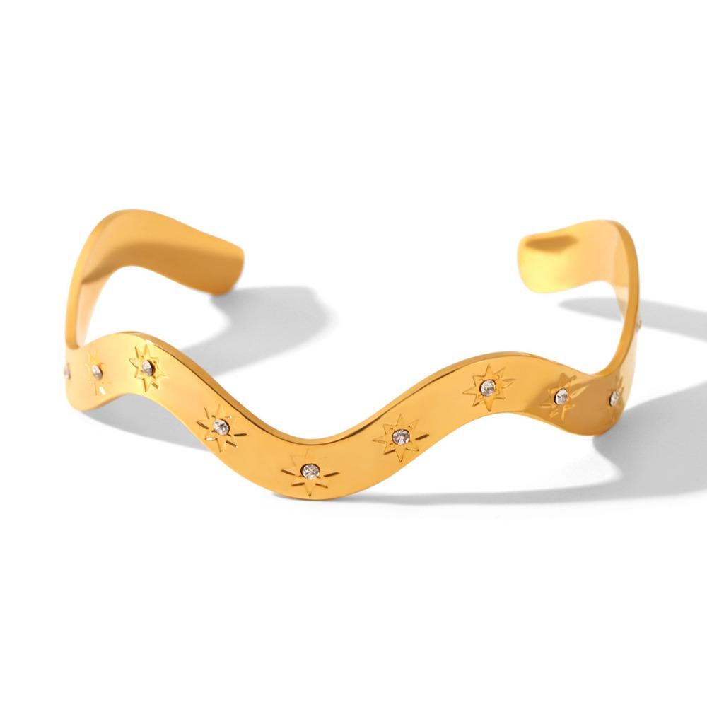 

Металлические браслеты с циркониевой инкрустацией, простой стиль, геометрические браслеты, нержавеющий браслет W-типа, женские подарки золотой