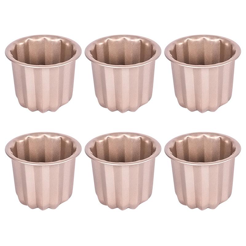 6Pcs Canele Mold Cake Pan Non Stick Small Canele Molds Muffin Bakeware Cupcake Pan Carbon Steel Pastry Mould Mini Cupcake Holder