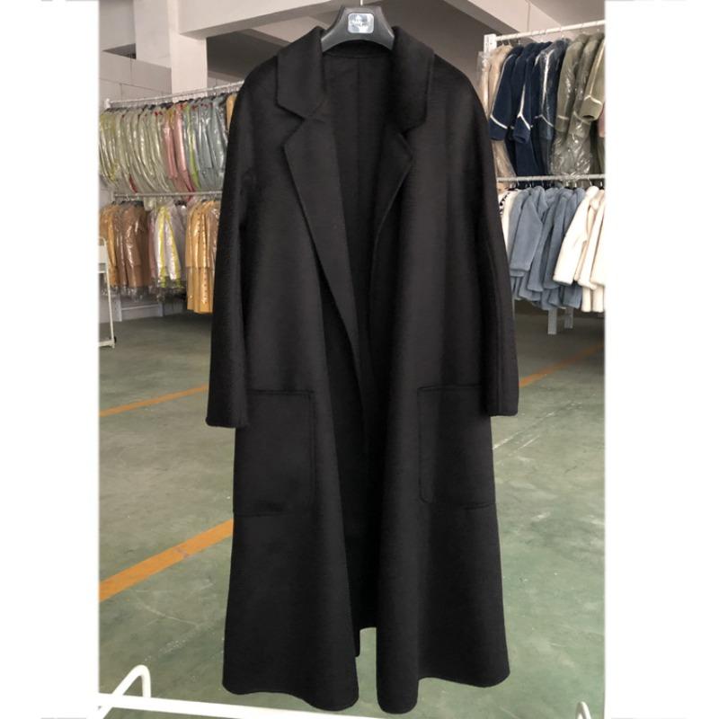 High Water Ripple Double-sided Wool Coat Women Long Bathrobe Style Autumn Winter Coat