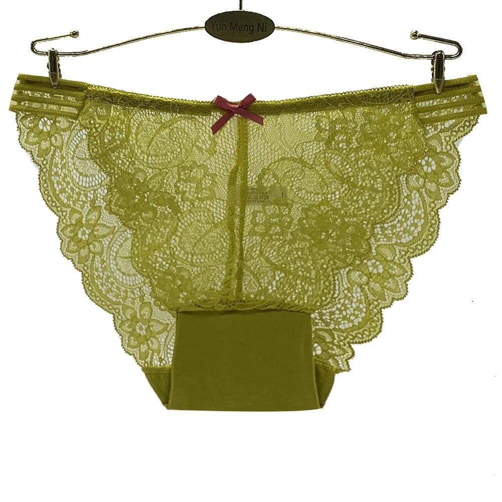 Woman Cotton Underwear Sexy Lace Briefs Transparent Bikini Panties Underpants Knicker Lingerie 6 Pcs/set