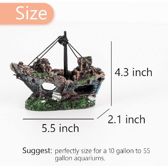 Украшение для аквариума Raeasily – Аксессуары для аквариума, Украшение-кораблекрушение, Украшение-кораблекрушение из смолы, Подходит для рыб, Множество, 10 * 10
