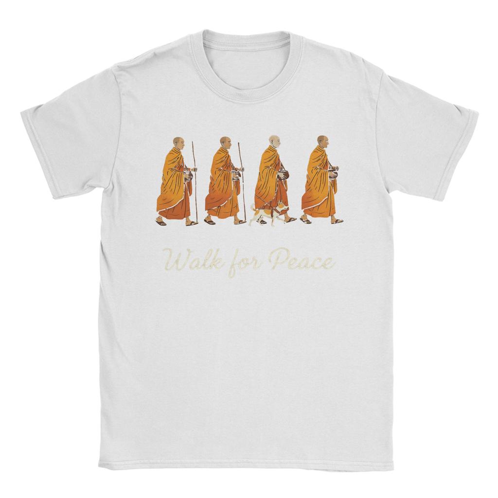 Buddhist Monks Vintage Retro Walk for Peace Unisexs T Shirt Novelty Tees Short Sleeve TShirt Pure Cotton Birthday Present Tops