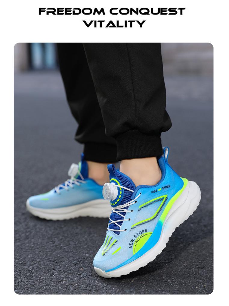Boys' No-Tie Breathable Mesh Running Shoes, Non-Slip Spin Buckle, Fashionable Spring/Autumn Sports Shoes for Medium and Large Kids