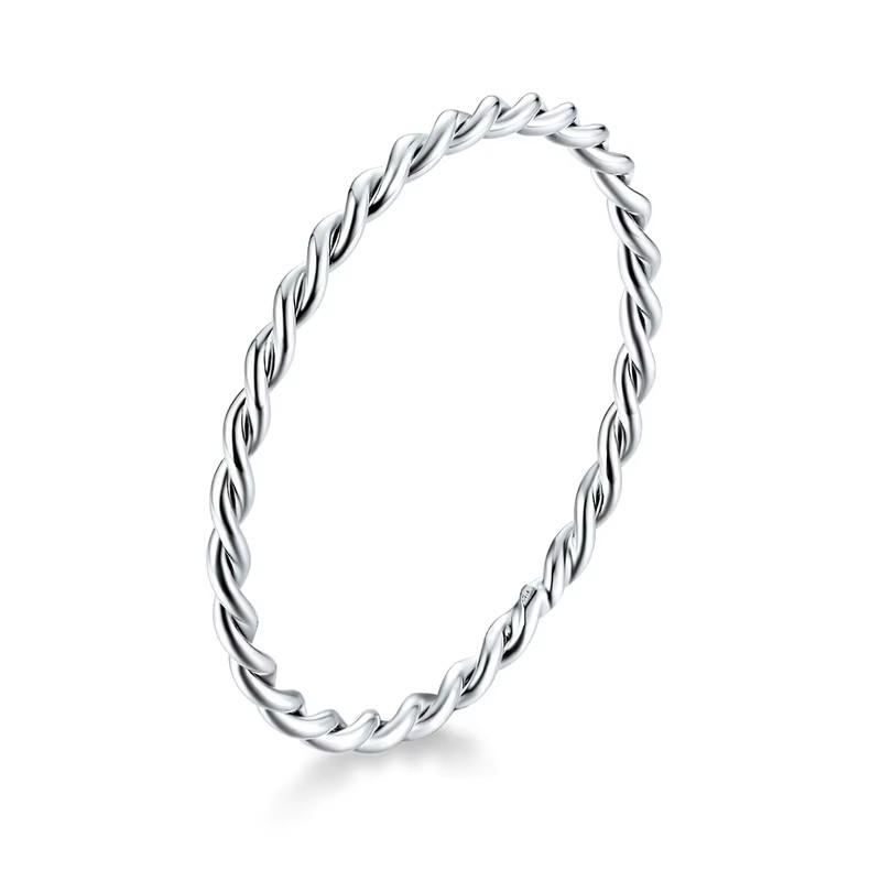 WOSTU Genuine 925 Sterling Silver Minimalist Twist Rings Finger Stackable Simple Ring Korean Style Party Jewelry Gift CQR6402