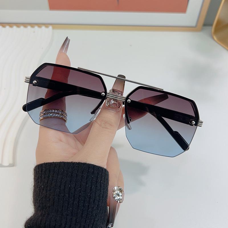 Trendy European and American Style Unisex Large Frame Double Bridge Half Frame Sunglasses