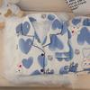 1011 New Women's Cloud Cotton Pajamas Blue Love Long Sleeve Pants Set