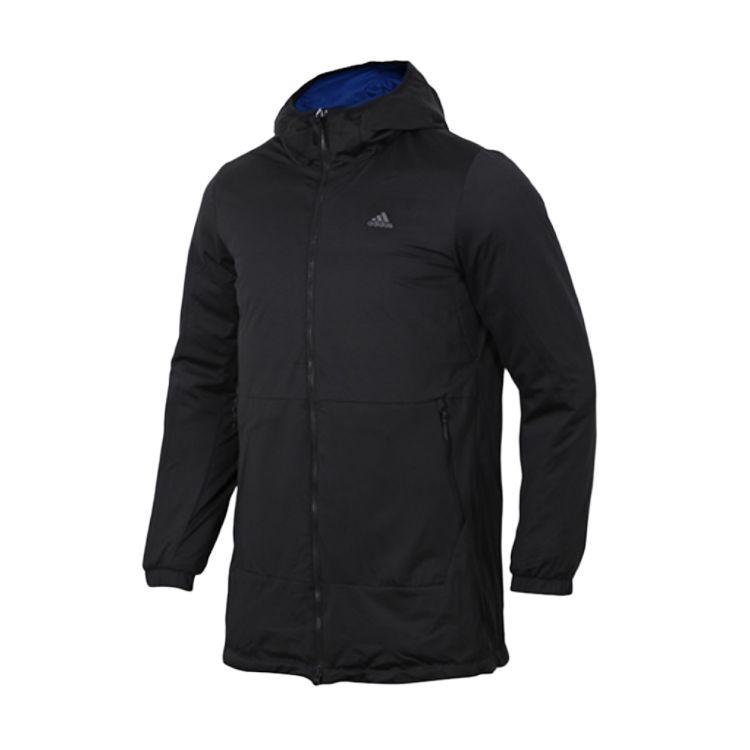 Adidas Reversible Mid-Length Hooded Color Block Striped Logo Down Jacket Men Outerwear Blue Black DM1968