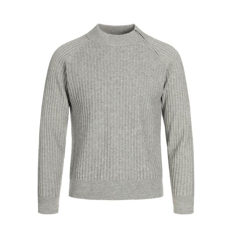 Kisko American Retro Diagonal Zipper Ribbed Knit Top for Men and Women, Simple Casual Half-High Collar Short Top