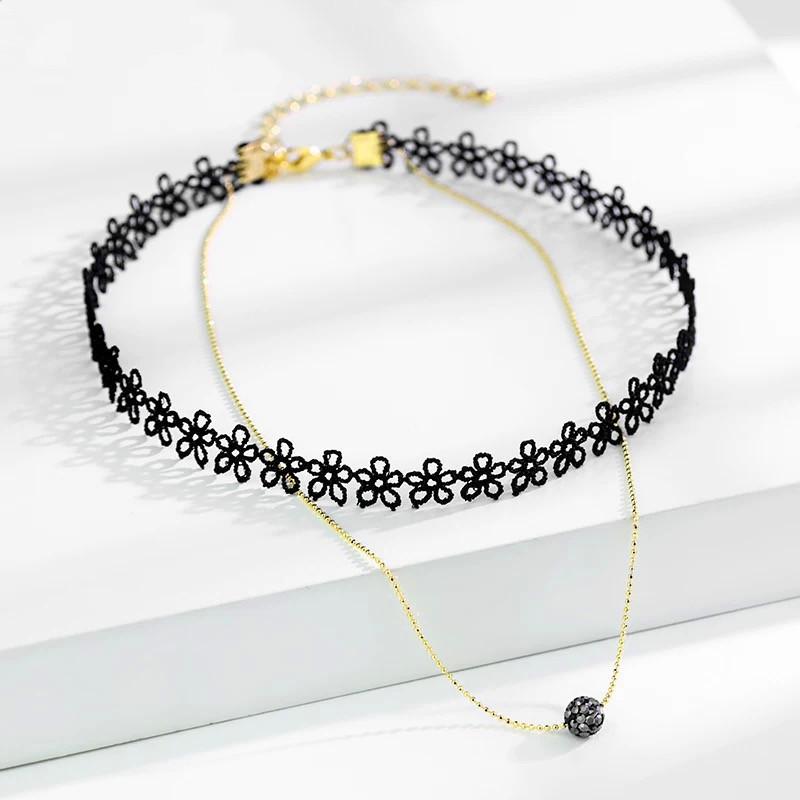 Korean Fashion Lace Flower Choker Necklace: Retro Double Layer Trendy Collarbone Chain for Women