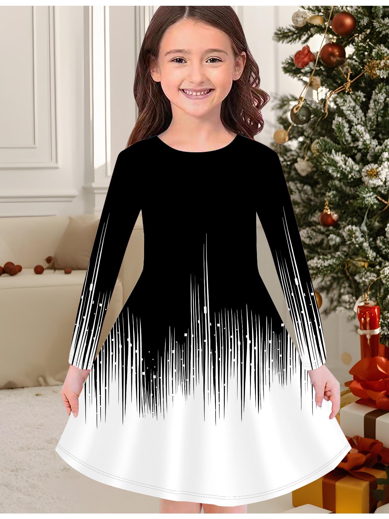 

Модное осенне-зимнее платье для девочек, 3D принт с абстрактным узором, круглая горловина, длинное детское платье-футболка, повседневное, универсальное, рождественская одежда 100 чёрный