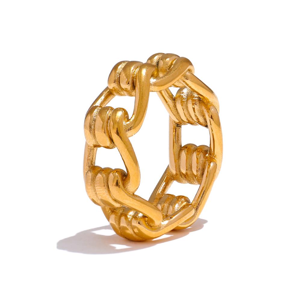 

Yhpup Individualistic Stainless Steel Chain Hollow Ring Water Resistant Metal Statement Gold Color Charm Finger Jewelry New 8