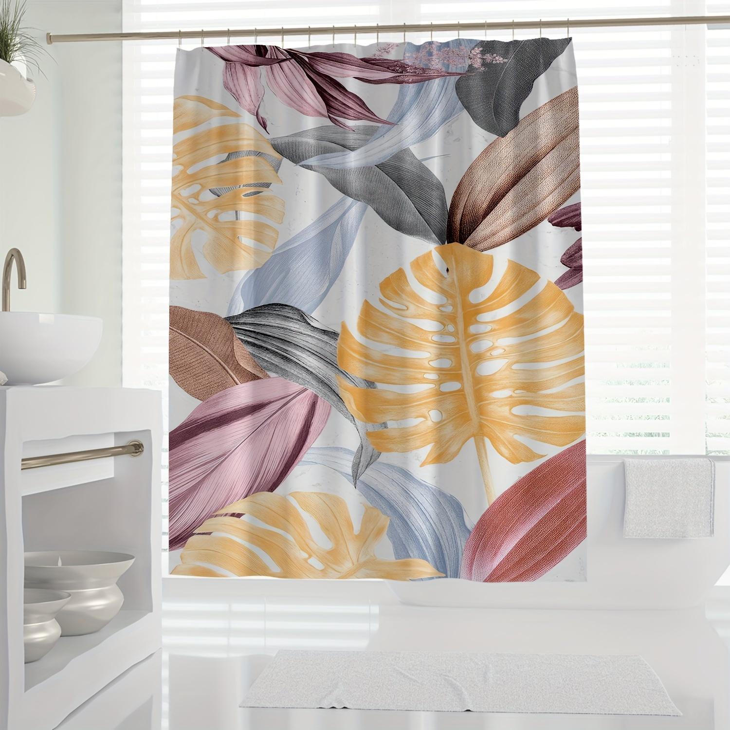 

1Pc Polyester Shower Curtain With Vibrant Floral & Leaf Print - Machine Washable Bathroom Decor, Includes Hooks, All-Season Use, W60H190(CM)-1 Pcs