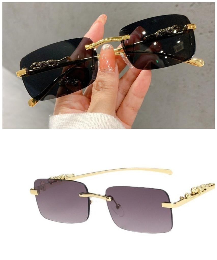 Retro Koreańskie Okulary Przeciwsłoneczne Nadmorskie Cheetah Dekoracyjne Bezramkowe Okulary Anti UV400 Gradientowe Soczewki Eleganckie