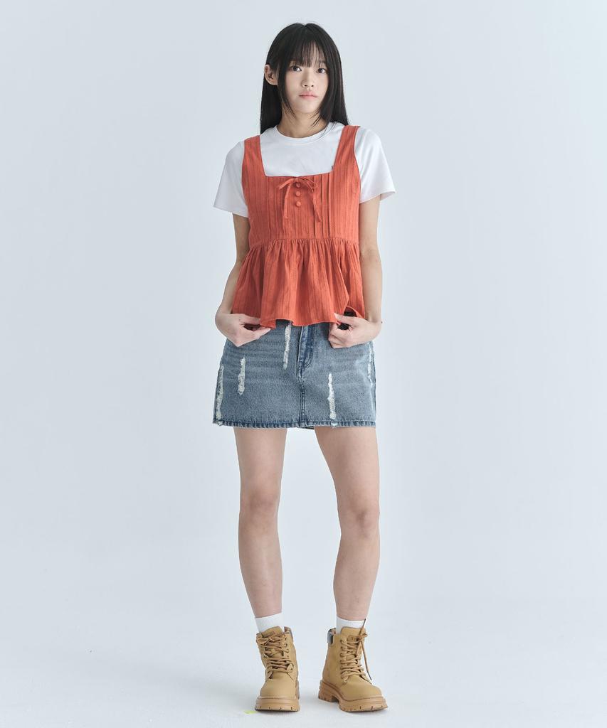 Code Graphy (Women) Distressed Denim Mini Skirt - Washed Blue