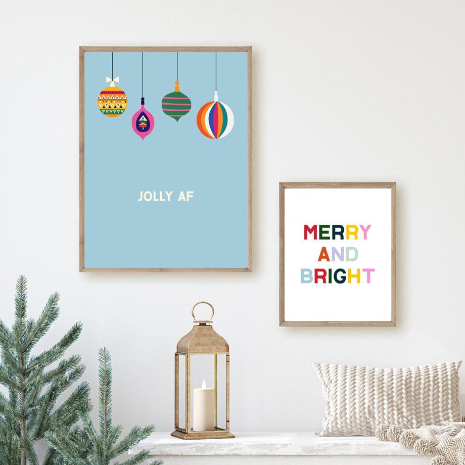 Christmas Gift Wall Art Decor New Year Holiday Poster Canvas Painting Nordic Retro Snowflake Bell Prints Pictures Kid Room Decor