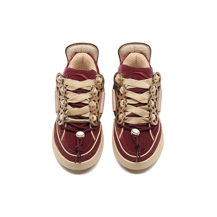 Li-Ning 1990 Classic Thick Sole Non-Slip Wear-Resistant Low-Top Skate Shoes Women sneaker Red ALFS174-3