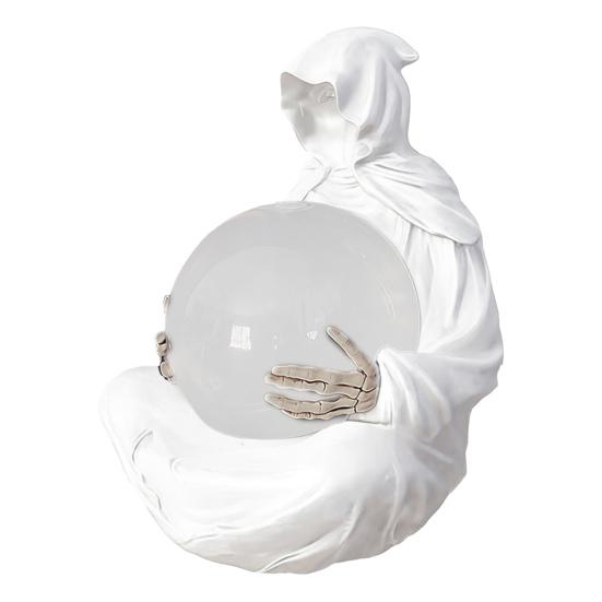Halloween Crystal Ball Decoration Reaper Statue Gothic Spooky Sculpture with Light-Up Ball Halloween Statue Ornament