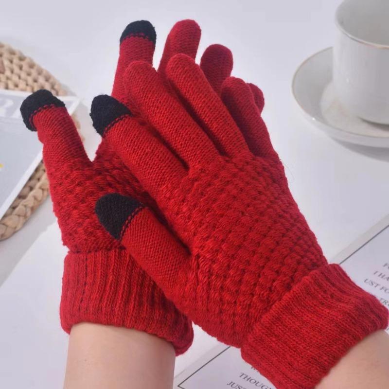 Knitted jacquard pineapple gloves design thickened warm finger men's and women's non-slip couple gloves