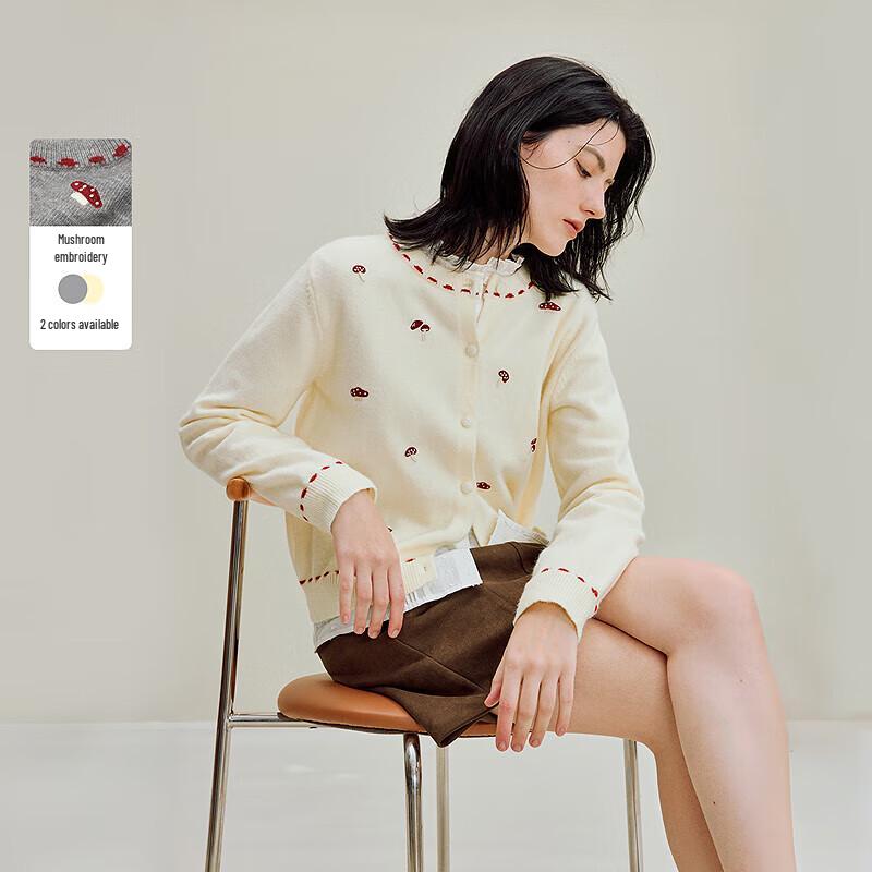 

Inman 2025 Autumn Women s Mushroom Embroidered Knitted Cardigan L