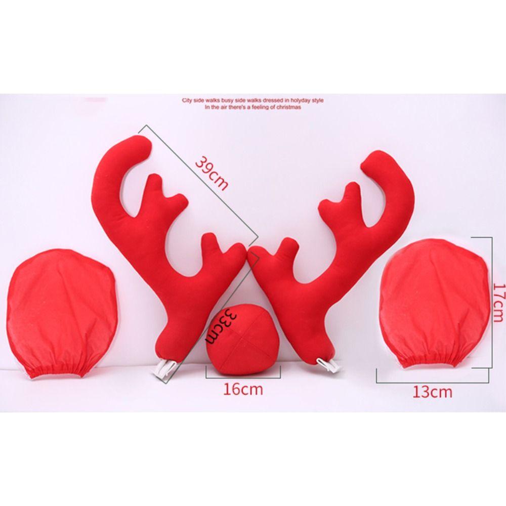 Red Nose Horn Costume Set Christmas Car Decor Rudolf Reindeer Elk Horn Car Decor Ornaments Christmas Ornament Christmas Supplies