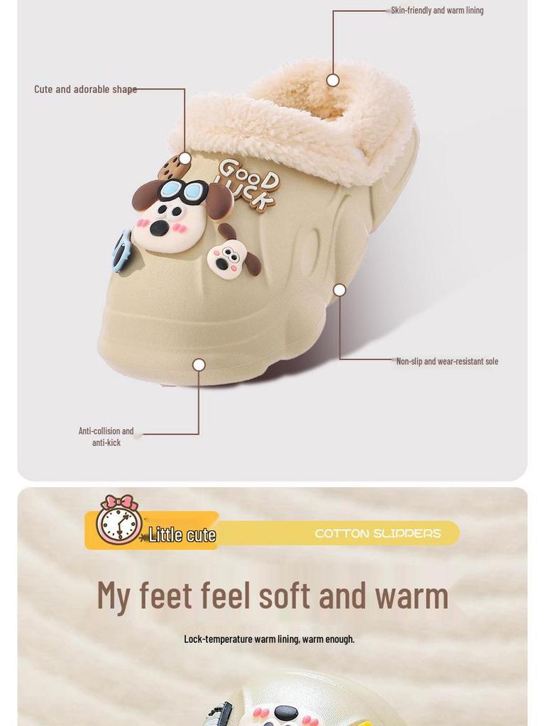 EVA Kids' Furry Cotton Slippers - Warm, Soft, Washable Parent-Child Shoes for Boys