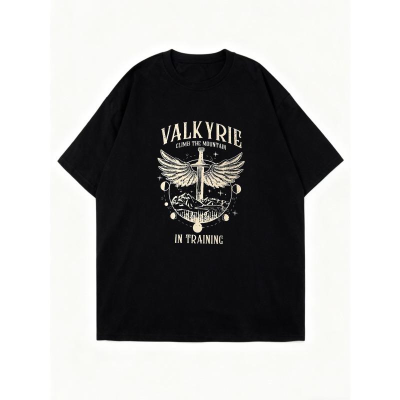 Nadměrné tričko černé Valkyrie Climb The Mountain In Training grafický potisk unisex ležérní oblečení pro ženy a muže streetwear módní top