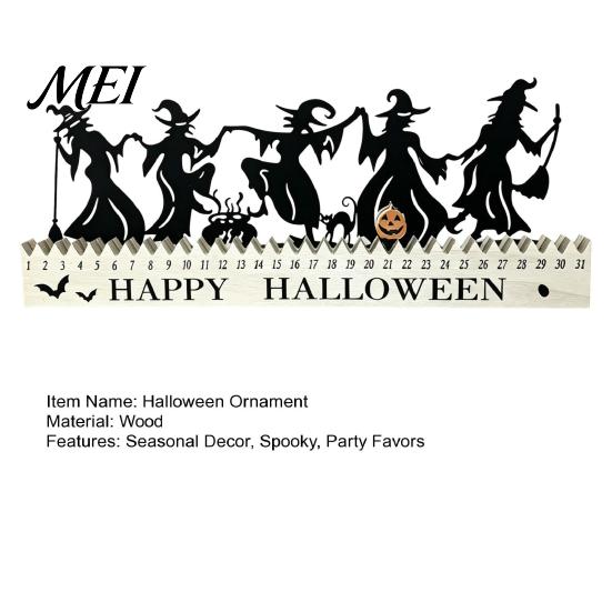 Halloween Gift for Kids Wooden Countdown Calendar, Dancing Witch 31 Day Timer with Advent Calendar Sliding Pumpkin, Spooky Silhouette Tabletop