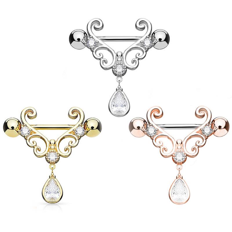 14G Stainless Steel   Drop Barbell Nipple Ring Piercing Jewelry