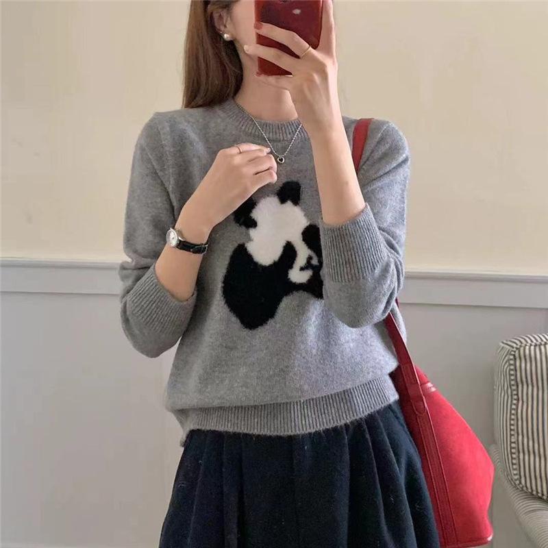 2024 Fall/Winter Women's Casual Fluffy Panda Sweater: Soft, Round Neck, Loose, Slimming Knitwear