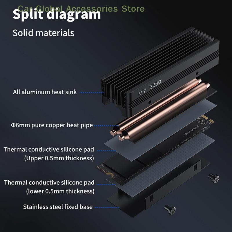 SSD-V3 2280 M.2 Dual Heat Pipe Solid State Drive NVME Grille-type All-aluminum Vest High-efficiency Heat Sink Gaming Accessories