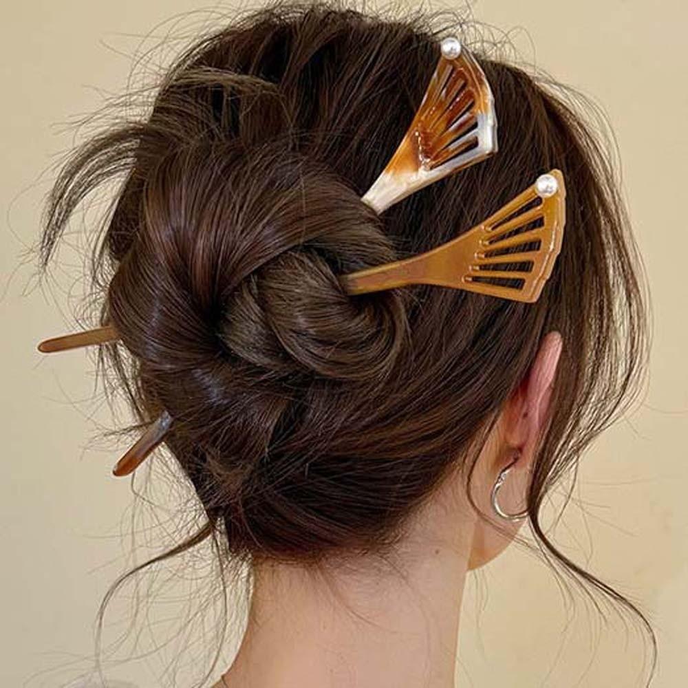 Modern Hanfu Style Acetic Acid Hair Stick New Chinese Style Fan-Shaped Hair Pin  Women