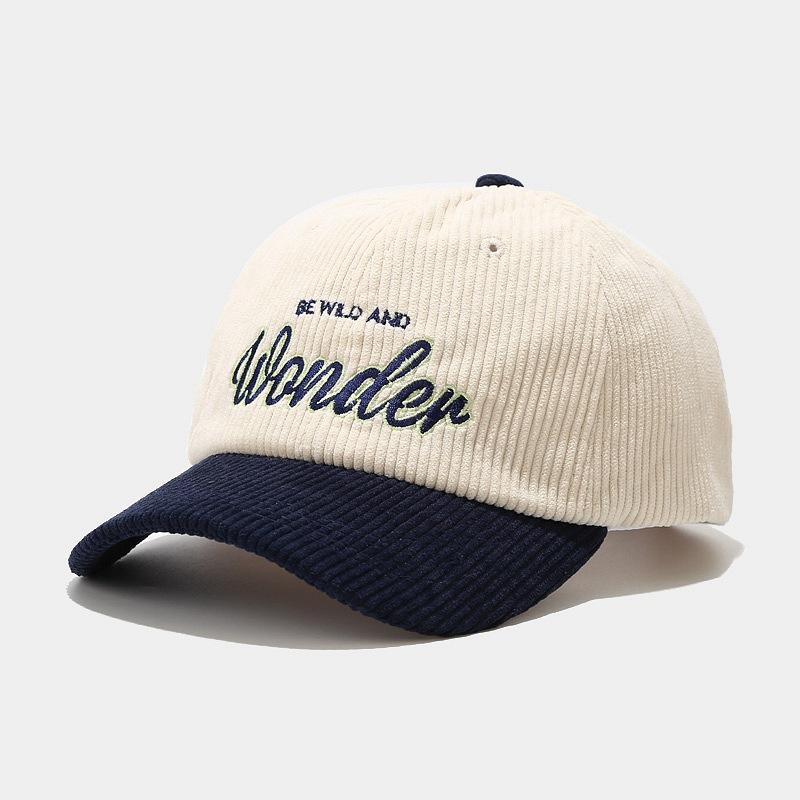 

Stylish Autumn Winter Corduroy Baseball Cap For Men and Women Vintage WONDER Letter Embroidery Keep Warm Snapback Hat Hip Hop Gorras Темно-синій