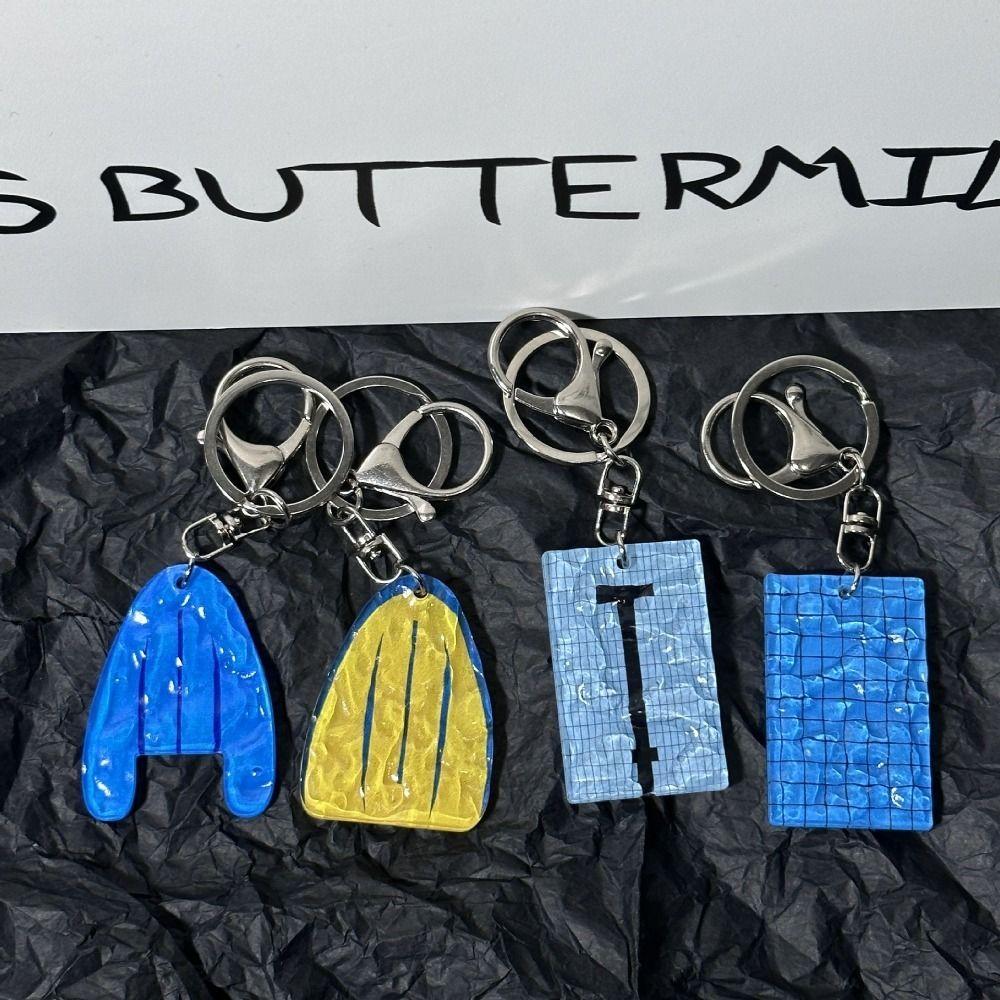 

4 PCS Acrylic Car Key Chain Car Key Ring Hanging Ornament Wavy Swimming Pool Keychain Gifts Style 1