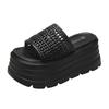 Fashion 8CM Platform Sandals Women 2025 Summer New Non-slip High Heels Weave Leather Slippers Ladies Open-toed Roman Soft Beach Shoes
