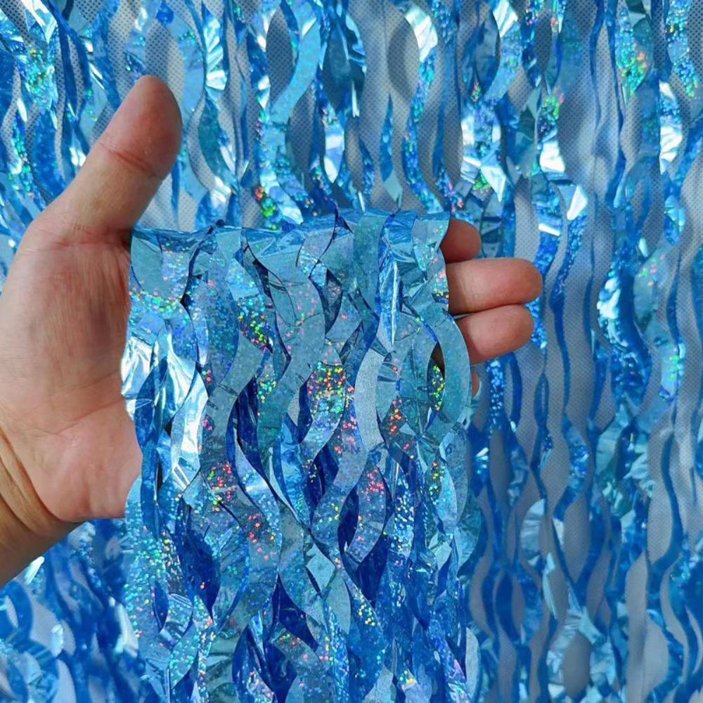 1x2m Wave Pattern Foil Curtain PET Multipurpose Decoration Balloon Rain Curtain Tinsel Fringe Streamer Background