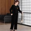 Mother's Elegant Gold Velvet Jacket & Shirt Two-Piece Set - Perfect for Middle-Aged and Elderly Women, for Spring and Autumn.