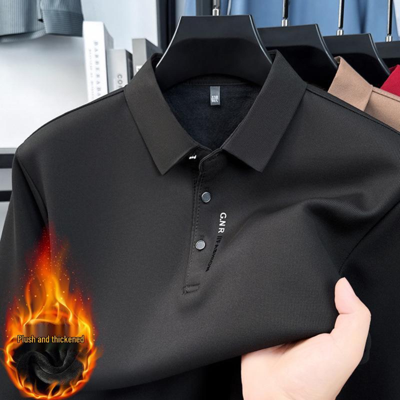 

2025 Men s Fashion Velvet Warm Long Sleeve Polo Shirt - Autumn Business Casual Lapel Top M