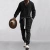 Pantaloni casual de primăvară și toamnă pentru bărbați, pulover jacquard cu gât în V, set din două piese